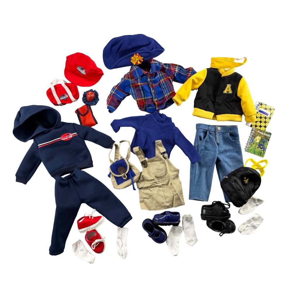 VNTG Battat Doll Clothes Accessory Lot 18in Varsity Jacket Tracksuit 30 Pieces